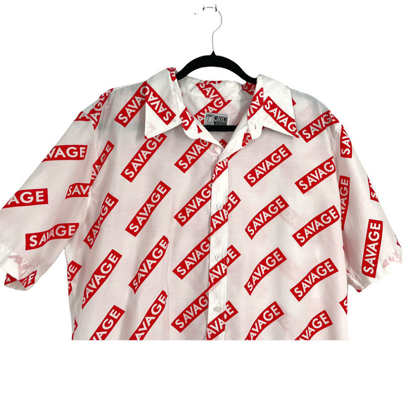 WEEKEND WARRIOR SAVAGE PRINT BUTTON UP SHORT SLEEVE SHIRT - Picture 2 of 5